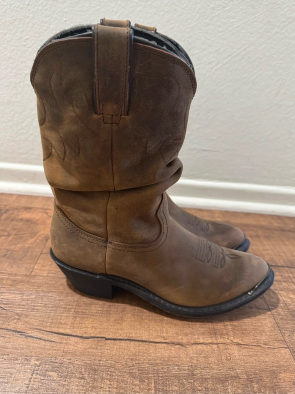 Durango distressed tan slouch western cowboy boot